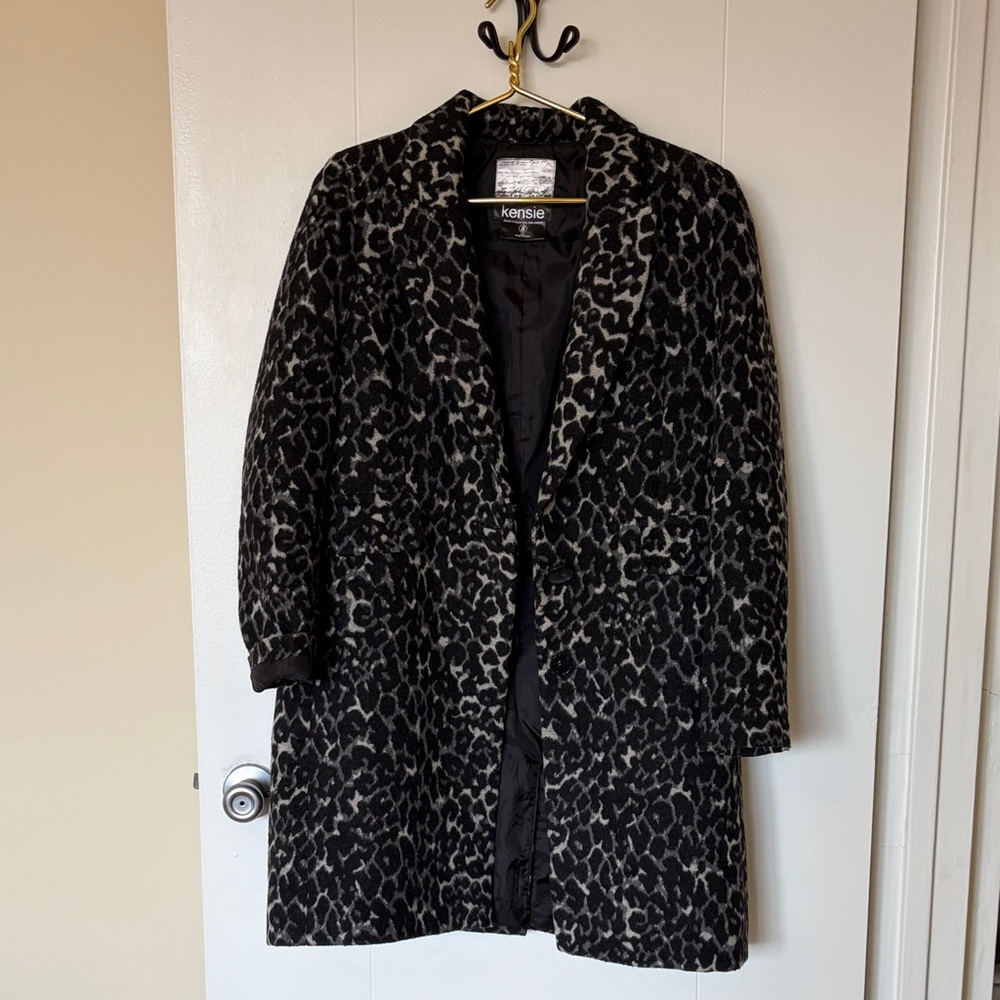 Kensie Black Leopard Print Women's Coat